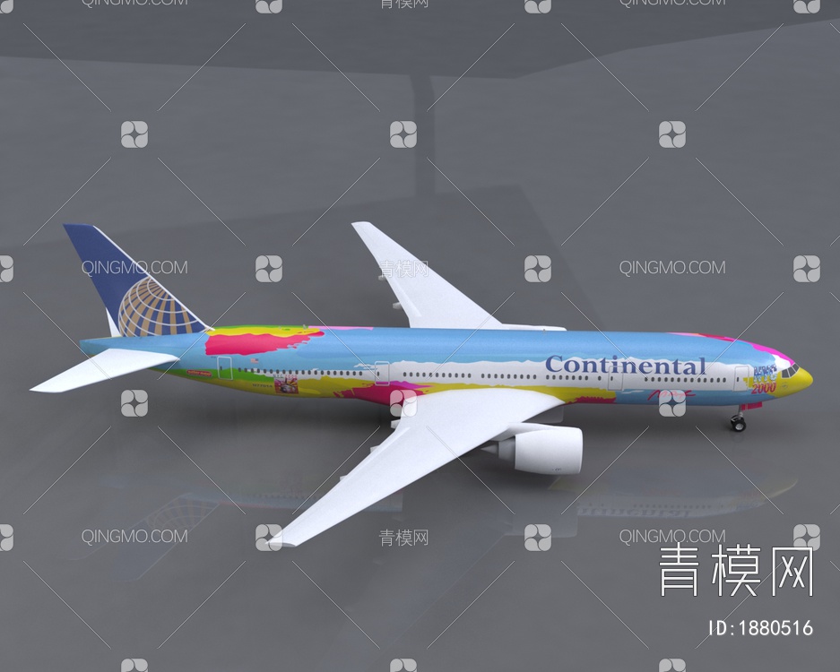 美国大陆航空公司波音777飞机简配版3D模型下载【ID:1880516】