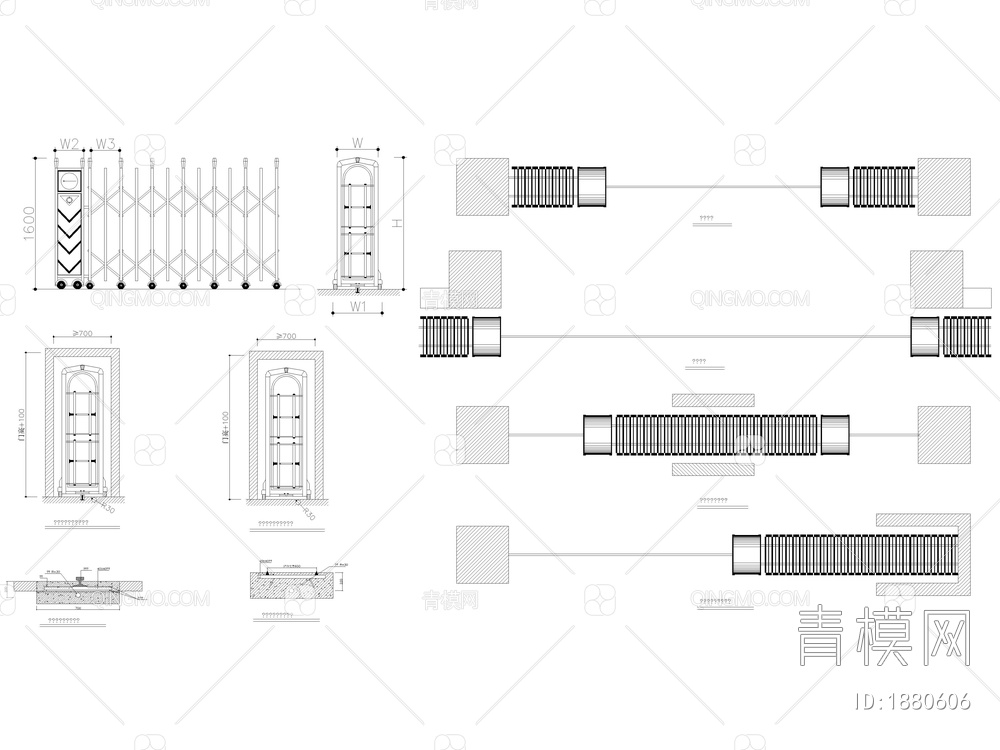 12套电动伸缩大门CAD图纸【ID:1880606】