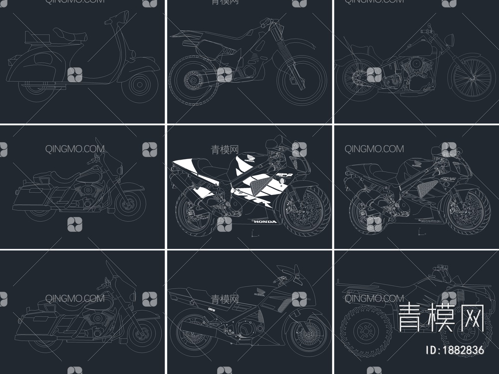 50款高质量摩托车电动车自行车CAD图纸【ID:1882836】