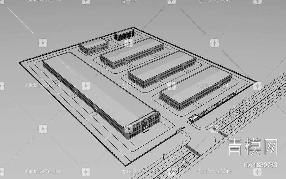 工业厂区 厂房规划办公楼3D模型下载【ID:1880783】