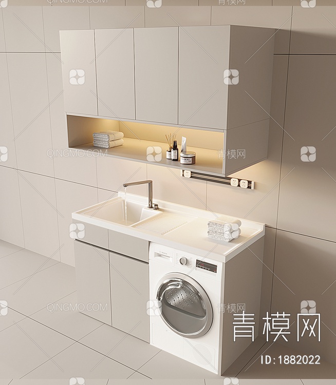 洗衣机柜，阳台柜3D模型下载【ID:1882022】