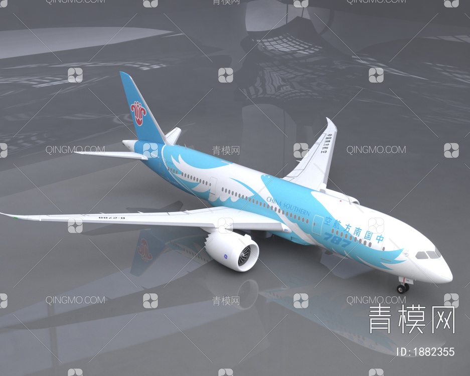 中国南方航空公司波音787客机飞机3D模型下载【ID:1882355】