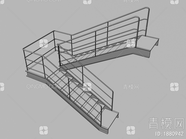 户外钢架扶手楼梯 剪刀梯 防火楼梯 逃生楼梯3D模型下载【ID:1880942】