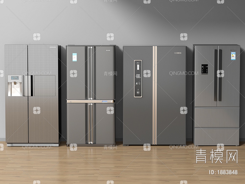 冰箱 双开门冰箱 双门冰箱 智能冰箱3D模型下载【ID:1883848】