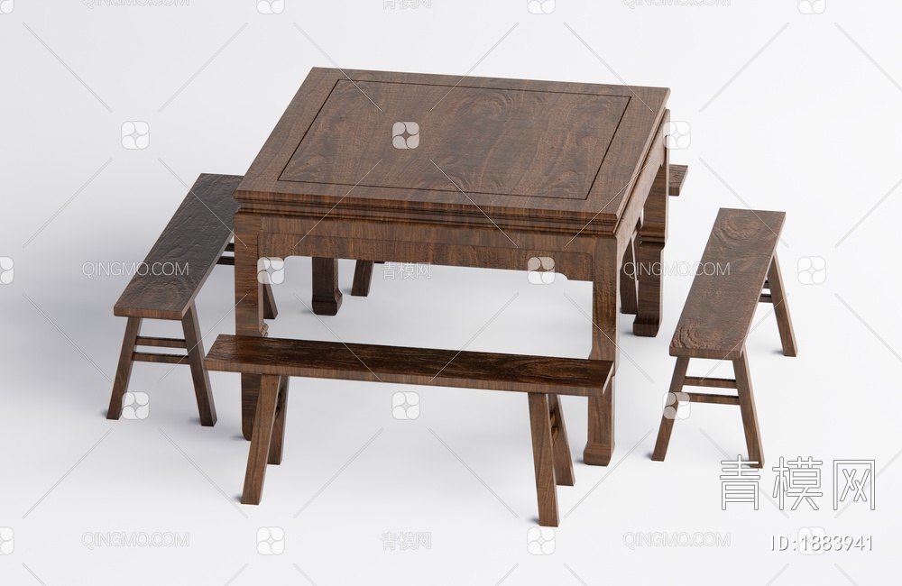 餐桌椅组合 八仙桌SU模型下载【ID:1883941】
