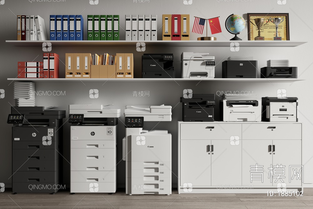 打印机 复印机 扫描机 办公文件夹 办公器材3D模型下载【ID:1885102】