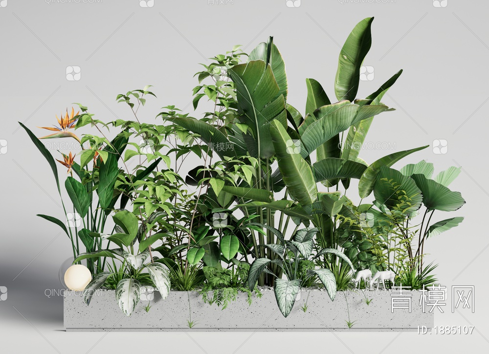 植物组合 室内植物造景 绿植花箱 花坛花钵3D模型下载【ID:1885107】