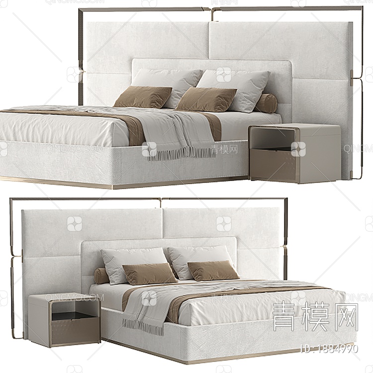床，双人床，家具，床头柜，卧室3D模型下载【ID:1884990】