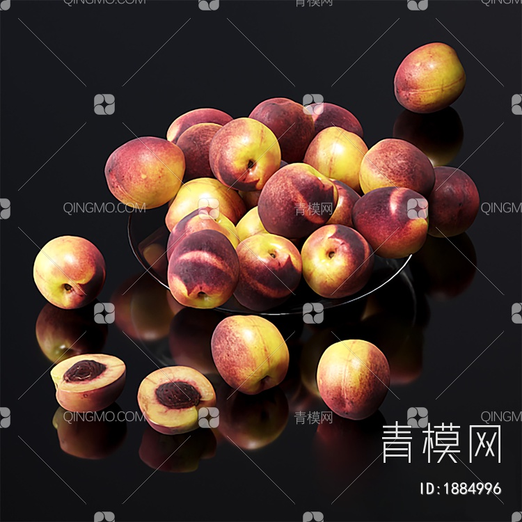 水果，桃子，果盘，摆件，餐桌摆件3D模型下载【ID:1884996】