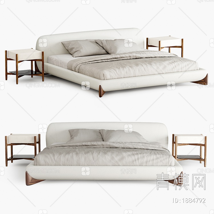 床，双人床，床组合，家具，床头柜，3D模型下载【ID:1884792】