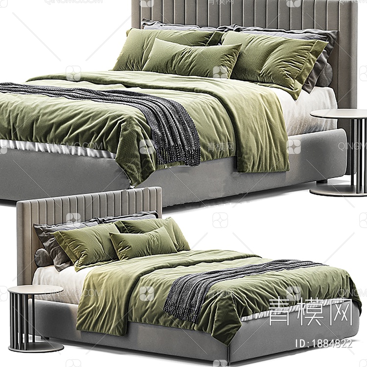 床，双人床，家具，卧室，床头柜3D模型下载【ID:1884822】