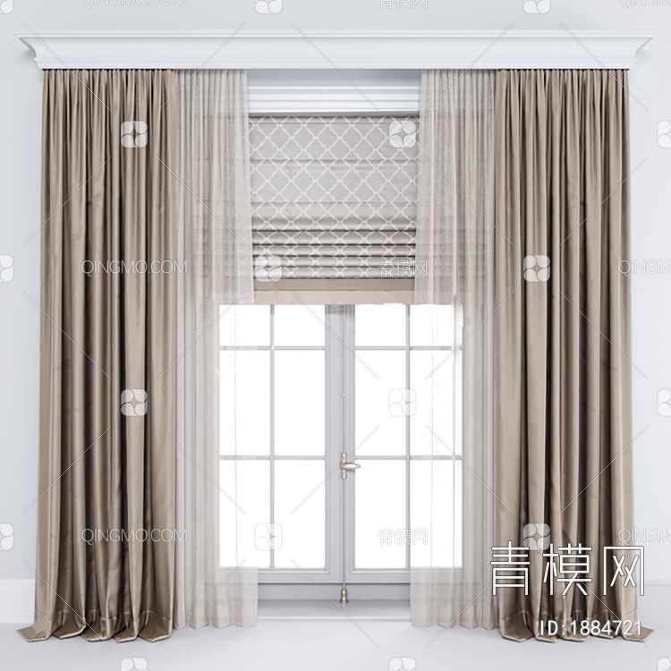 窗帘，布艺，软装3D模型下载【ID:1884721】