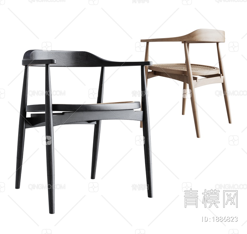 藤编餐椅组合3D模型下载【ID:1886823】