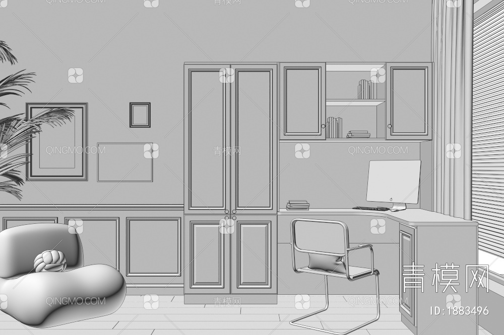 书桌椅 书柜3D模型下载【ID:1883496】