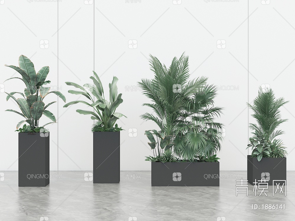 盆栽，盆景，绿植，花箱，花坛，植物堆3D模型下载【ID:1886141】