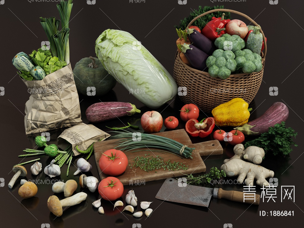 水果蔬菜组合3D模型下载【ID:1886841】