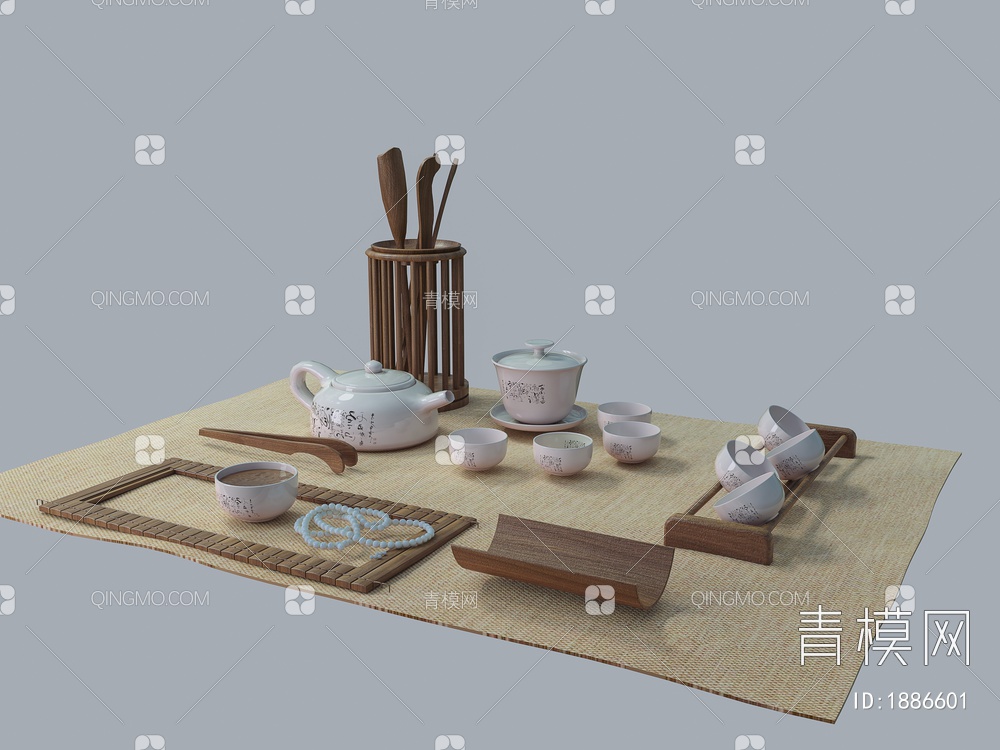 白瓷茶壶茶具3D模型下载【ID:1886601】