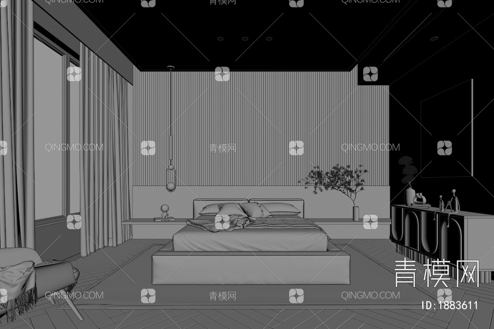 卧室日景效果3D模型下载【ID:1883611】