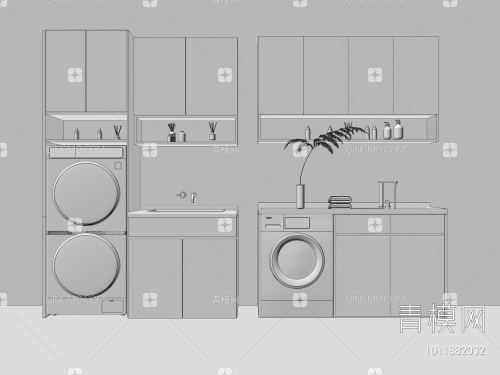 洗衣机柜，阳台柜3D模型下载【ID:1882032】