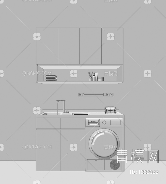 洗衣机柜，阳台柜3D模型下载【ID:1882022】