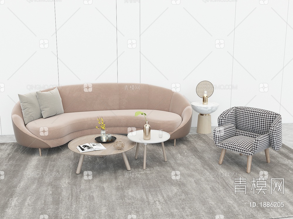 沙发茶几组合，单椅，凳子3D模型下载【ID:1886205】