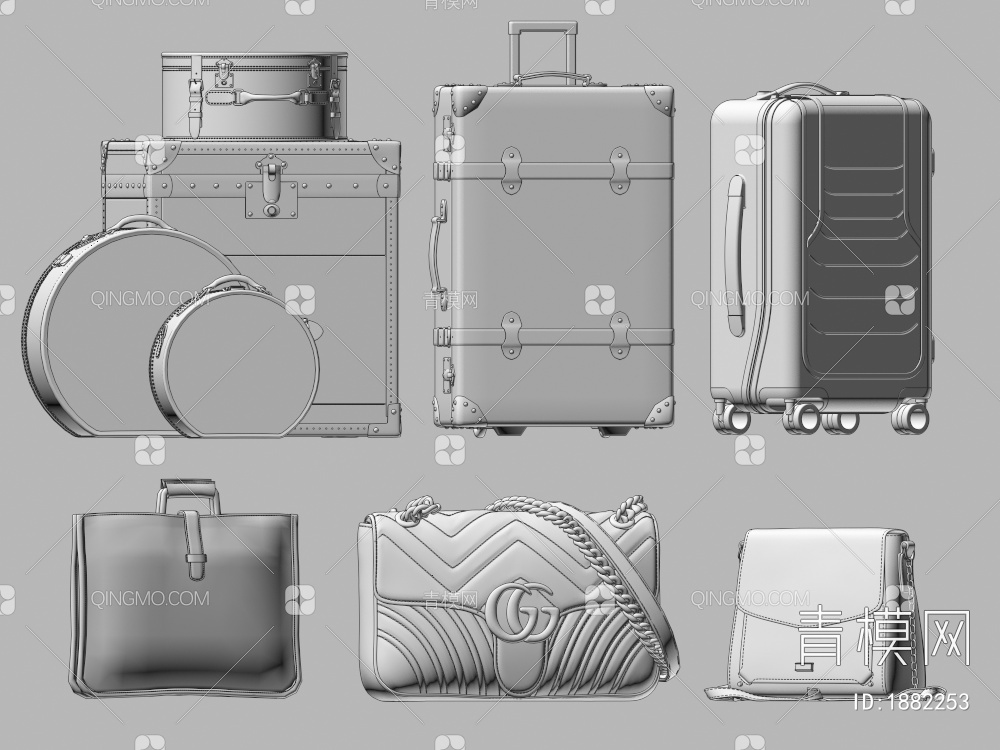 手提包 ,行李箱 ,推拉箱, 旅行箱 ,包包 ,皮包 ,女士箱包3D模型下载【ID:1882253】