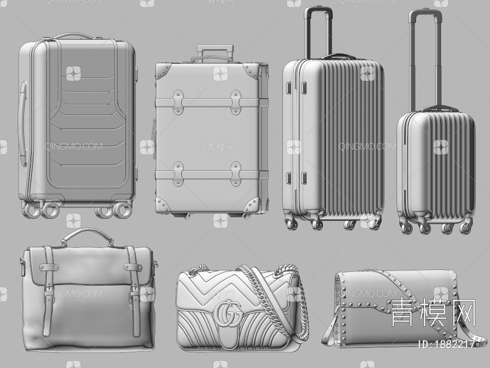 手提包 行李箱 推拉箱 旅行箱  包包 皮包 女士箱包3D模型下载【ID:1882217】
