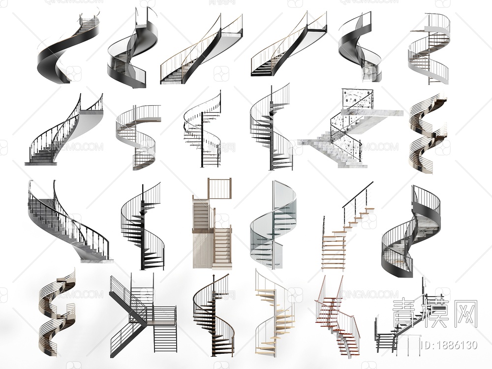 楼梯 旋转楼梯 扶手楼梯 木艺楼梯3D模型下载【ID:1886130】