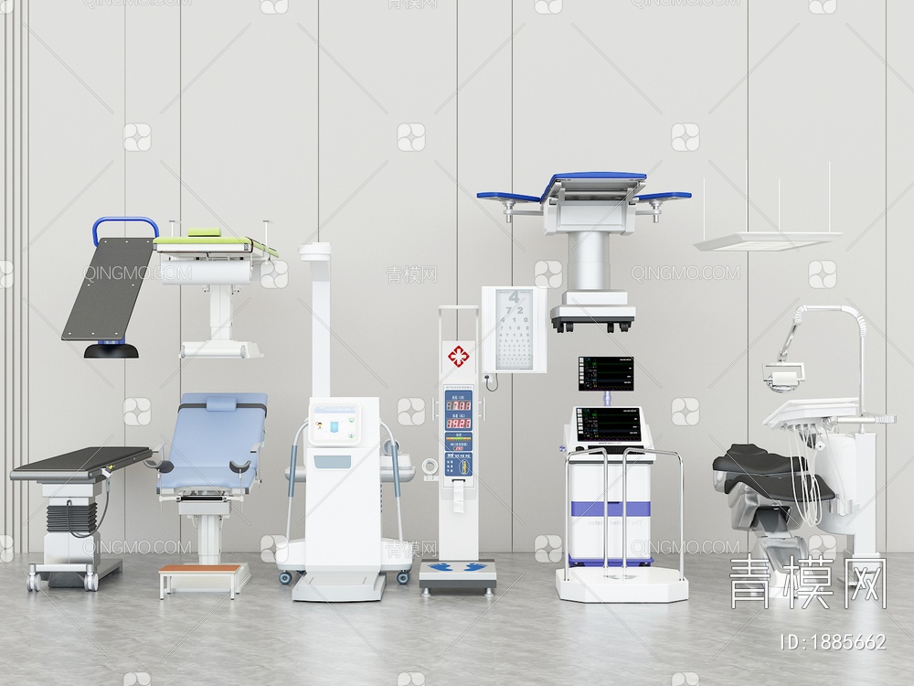 医院医疗器材，医疗器械，体检设备3D模型下载【ID:1885662】