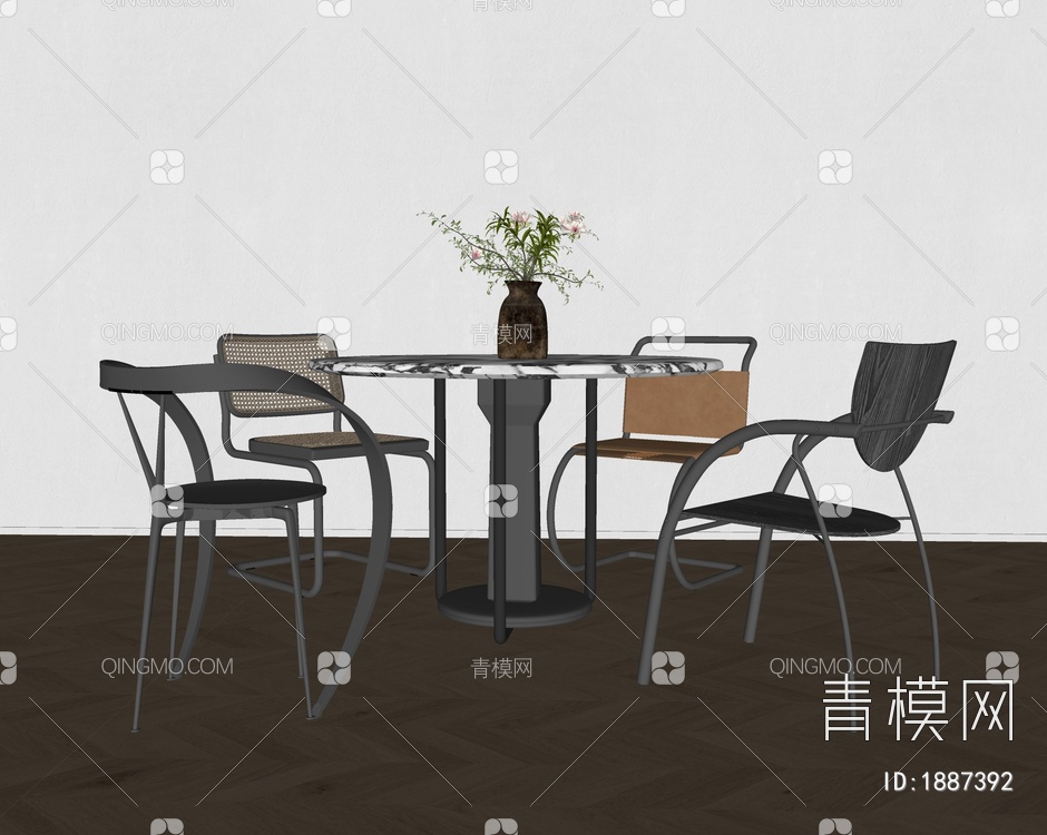 餐桌椅组合SU模型下载【ID:1887392】