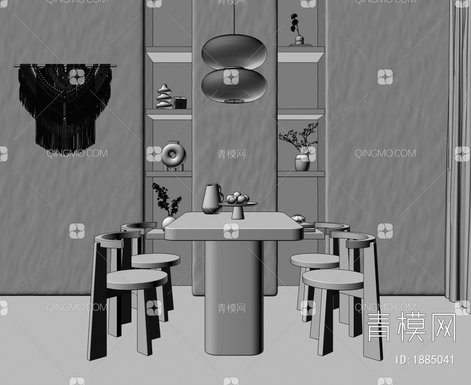 餐厅 餐桌椅 吊灯 饰品摆件 墙饰3D模型下载【ID:1885041】