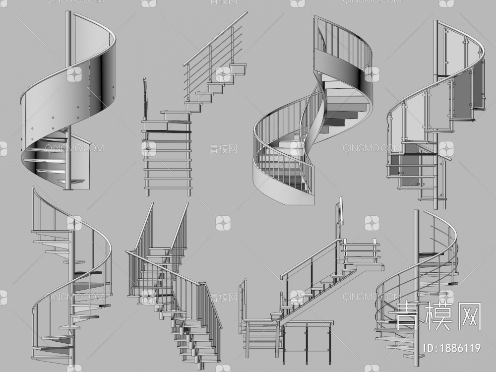 楼梯 旋转楼梯 扶手楼梯 木艺楼梯3D模型下载【ID:1886119】