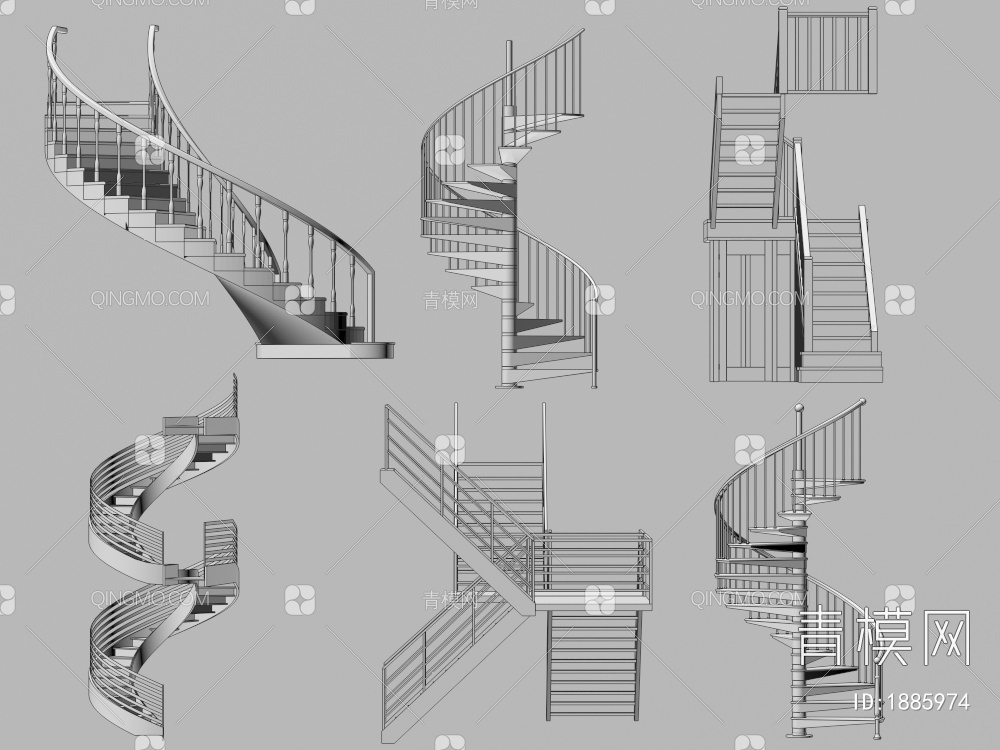 楼梯 旋转楼梯 扶手楼梯 木艺楼梯3D模型下载【ID:1885974】