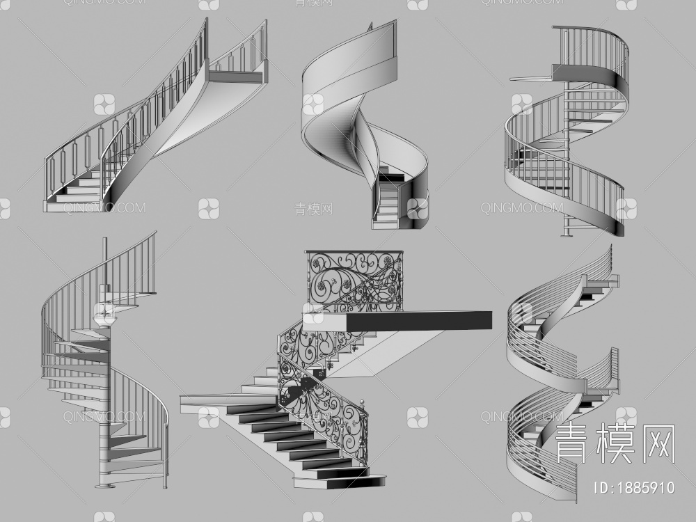 楼梯 旋转楼梯 扶手楼梯 木艺楼梯3D模型下载【ID:1885910】