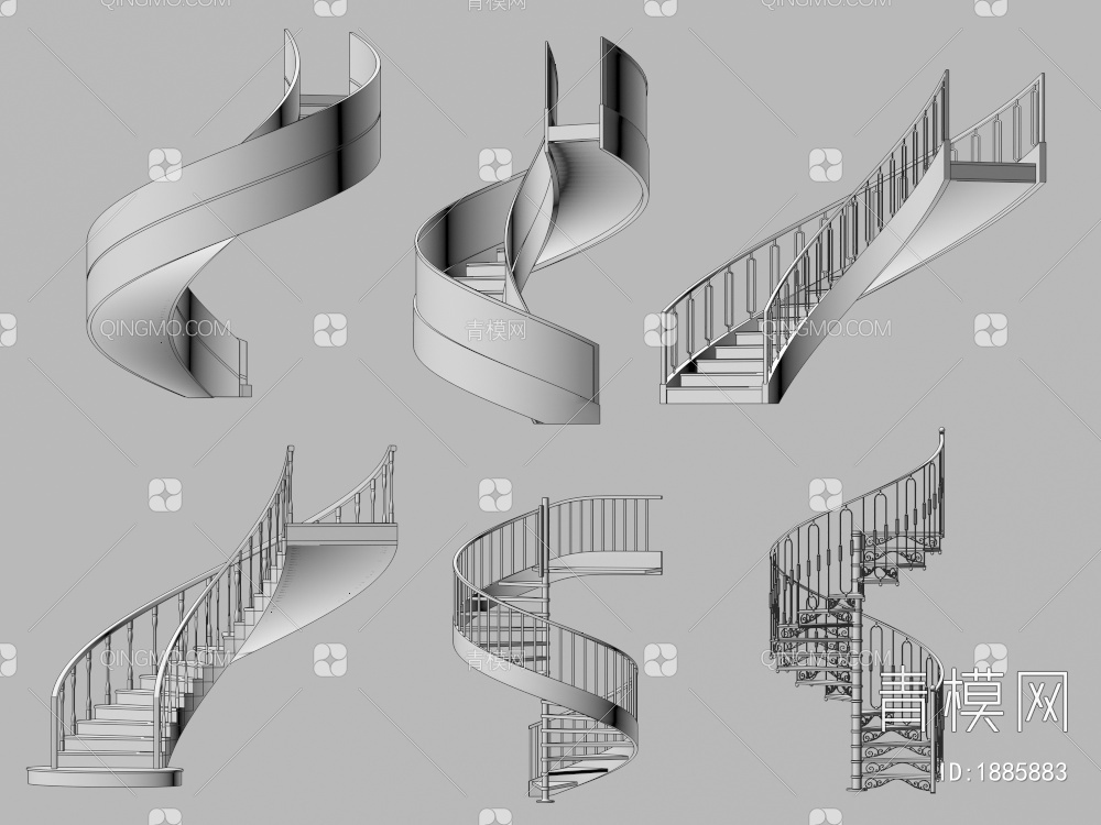 楼梯 旋转楼梯 扶手楼梯 木艺楼梯3D模型下载【ID:1885883】