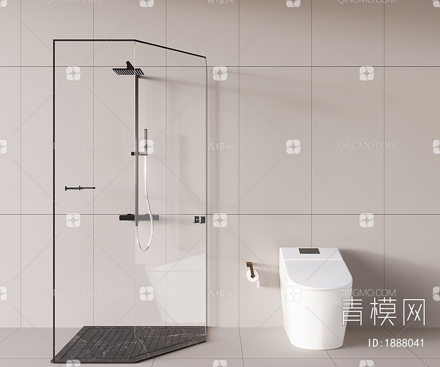 淋浴间，花洒，马桶3D模型下载【ID:1888041】