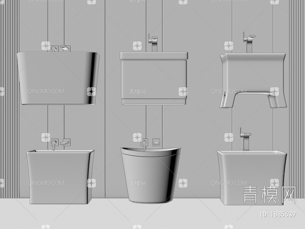 卫生洁具，卫浴卫生间洁具用品，水池，洗手池，洗手盆，拖把池，墩布池3D模型下载【ID:1885639】