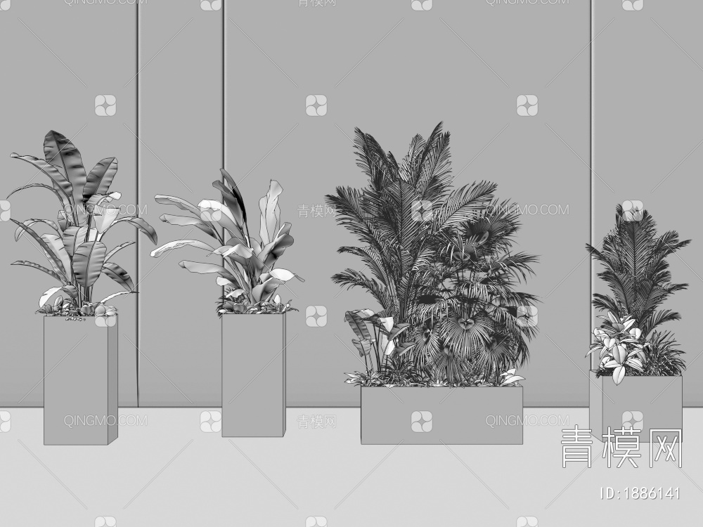 盆栽，盆景，绿植，花箱，花坛，植物堆3D模型下载【ID:1886141】