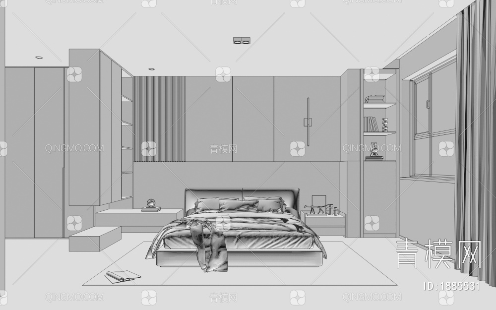 卧室 主卧 床品 床头柜3D模型下载【ID:1885531】