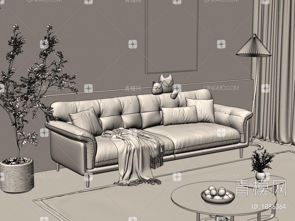 双人沙发3D模型下载【ID:1886364】