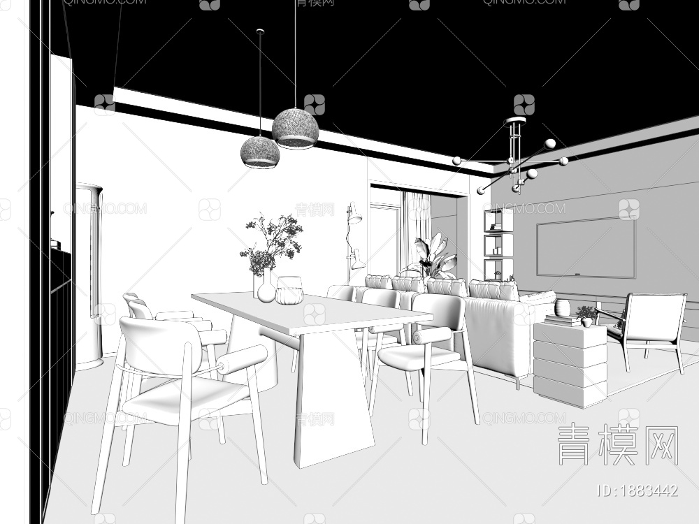 客餐厅 卧室3D模型下载【ID:1883442】