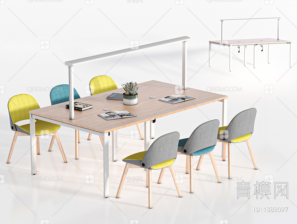 办公桌椅组合，办公桌，阅览桌，阅读桌3D模型下载【ID:1888097】