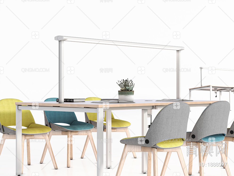 办公桌椅组合，办公桌，阅览桌，阅读桌3D模型下载【ID:1888097】
