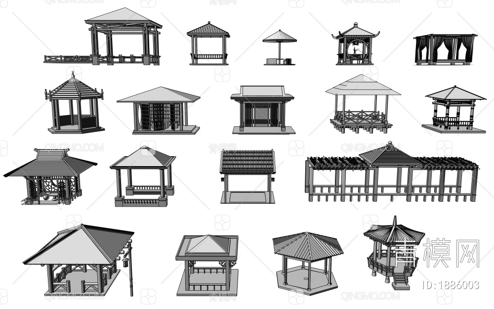 亭子 景观亭 户外亭3D模型下载【ID:1886003】