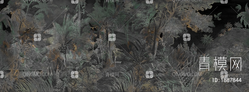 壁布 壁画 硬包 背景墙 植物印花贴图下载【ID:1887844】