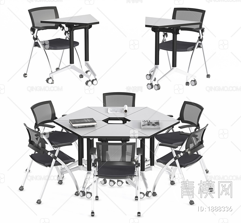 办公桌椅，办公桌，办公椅，培训桌3D模型下载【ID:1888336】