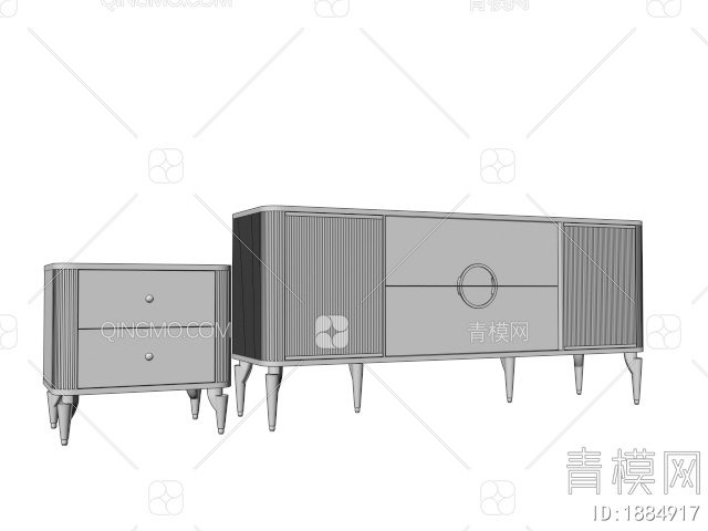 电视柜，边柜，卧室，床头柜，矮柜组合3D模型下载【ID:1884917】