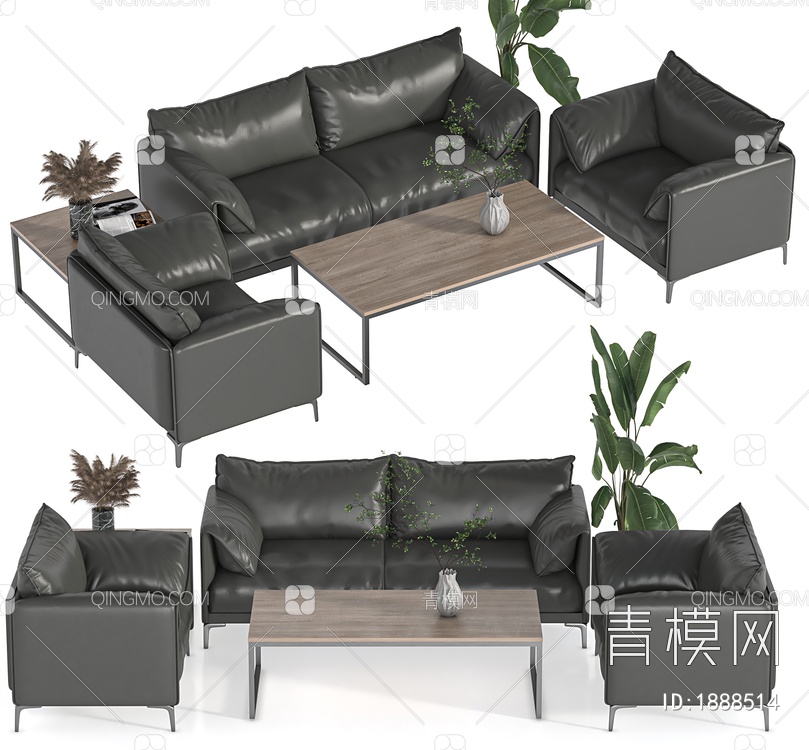 办公沙发，三人沙发，单人沙发3D模型下载【ID:1888514】