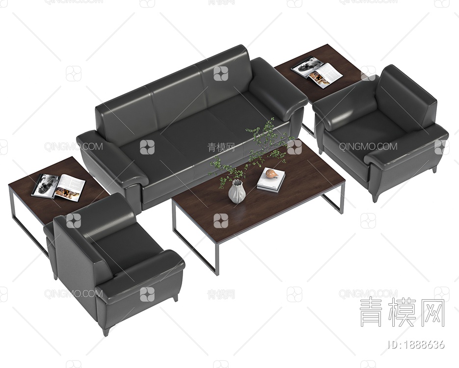 办公沙发，三人沙发，单人沙发3D模型下载【ID:1888636】