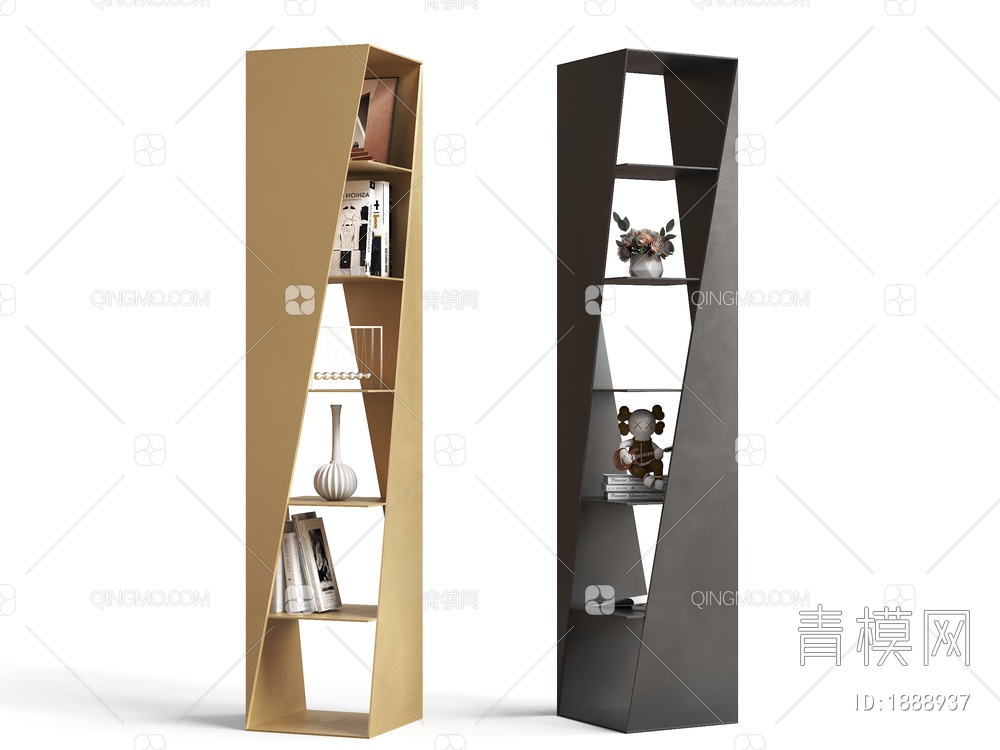 多功能不锈钢书柜 不锈钢组合展示架  创意书架 网红书架  置物柜3D模型下载【ID:1888937】